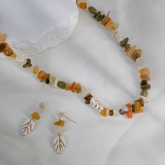 Autumn Elegance Gemstone And Pearl Necklace/ Earrings/Bracelet