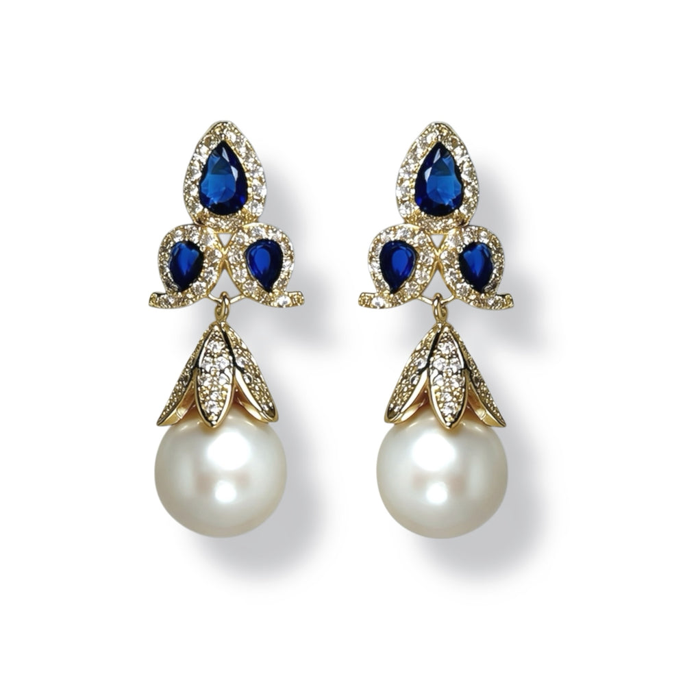 Royal Blue Iris Natural Pearl Earrings by NINEMOO – product image