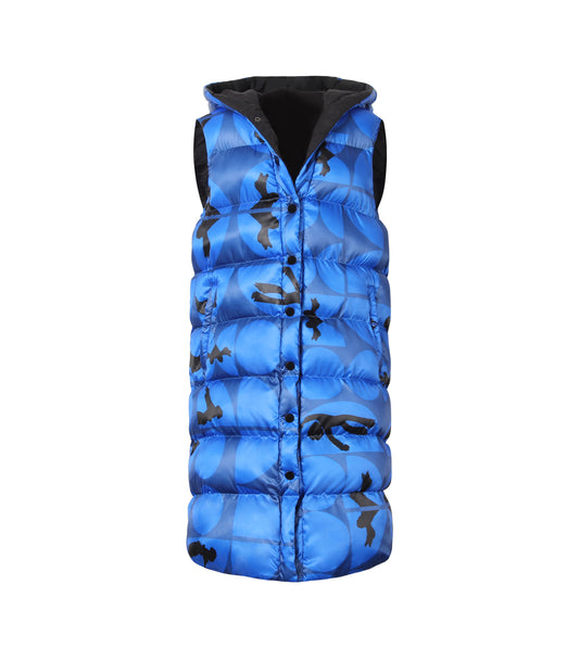 Reversible Blue Printed Padded Shell Puffer Vest