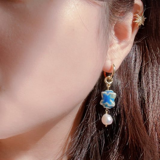 Oriental Pearl Hoop Earrings