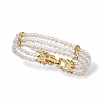 Golden Interlace Triple Pearl Bracelet