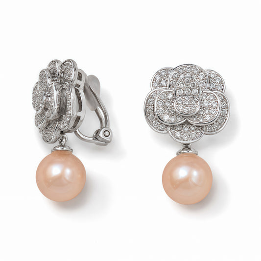 Champagne Camellia Clip Earrings