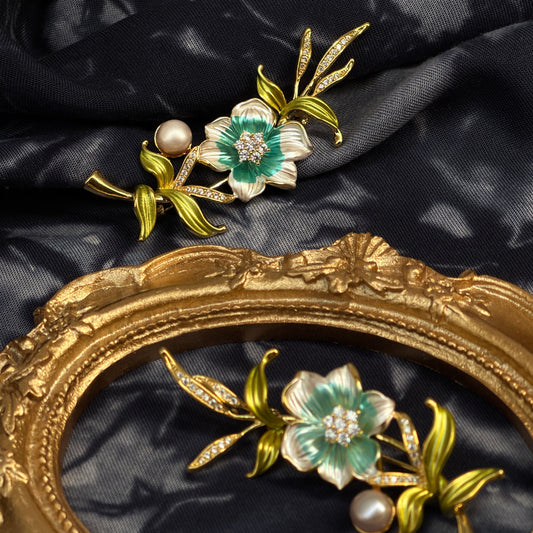 Pearl Enamel Lily Brooch