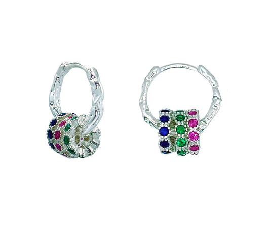 Rainbow Hoop Silver Earrings