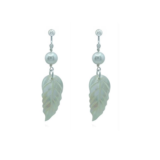 Ocean Feather & Pearl Clips Earrings