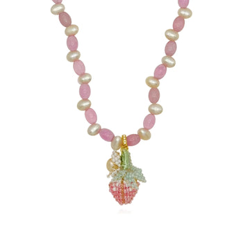 Pink Strawberry Pearl Dangle Necklace