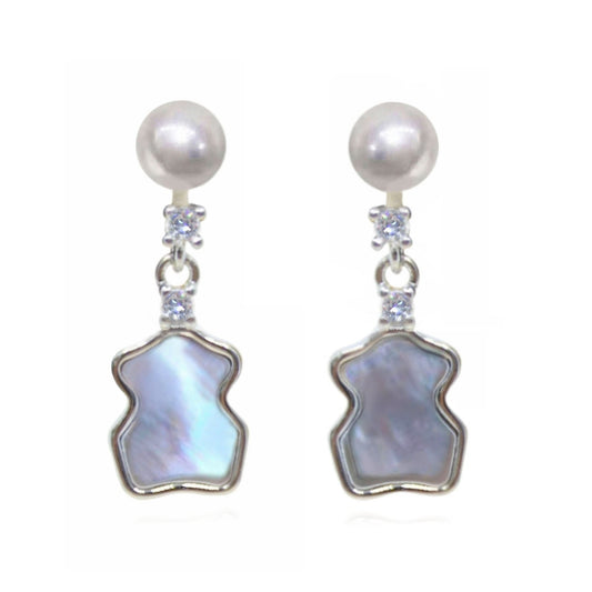 Pearl Bear Charm Earrings