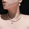 Rectangular Pearl & Bear Pendant Necklace