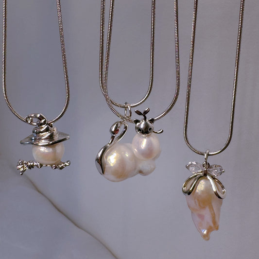 Limited Edition Festive Baroque Pearl Necklace-Silver