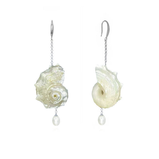 Silver Seashell Pearl Earrings