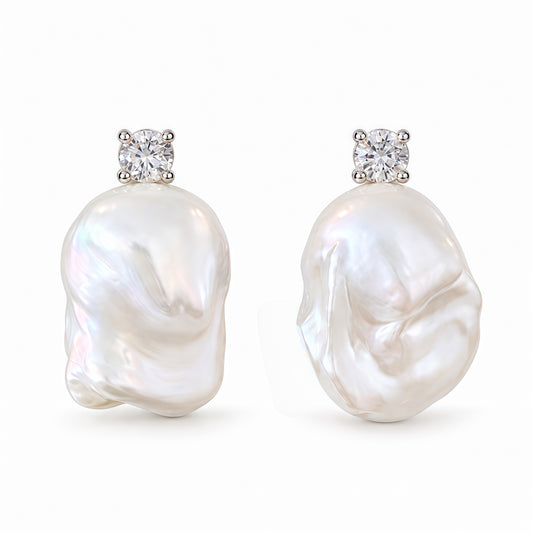 Gleaming Baroque Pearl Silver Earrings