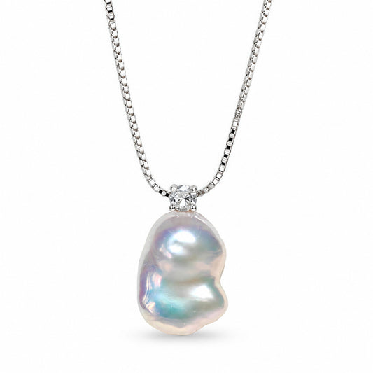 Gleaming Baroque Pearl Silver Necklace