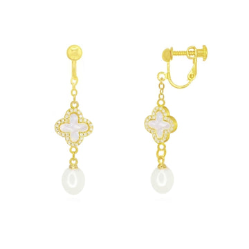 Lucky Clover Pearl clip Earrings