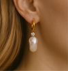 Large Pastel Baroque Pearl Golden Hoop Earrings