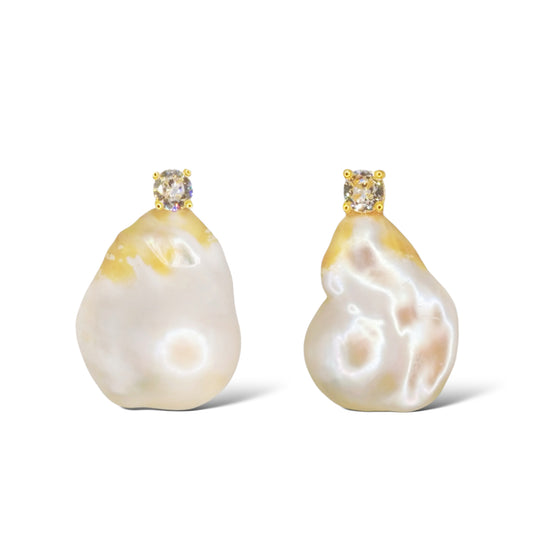 Gold Flecked Baroque Pearl Silver Earrings