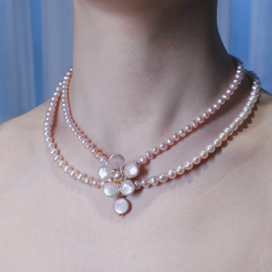 Sakura Bloom Pearl Double Necklace