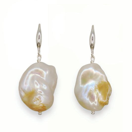 Gold Flecked Baroque Pearl Earrings