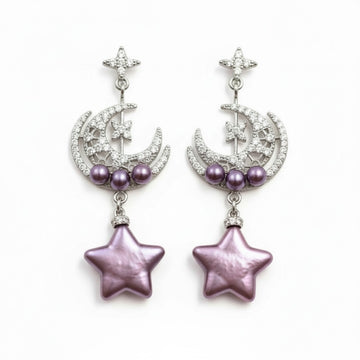 Moonlit Bloom  Violet Star Pearl Earrings