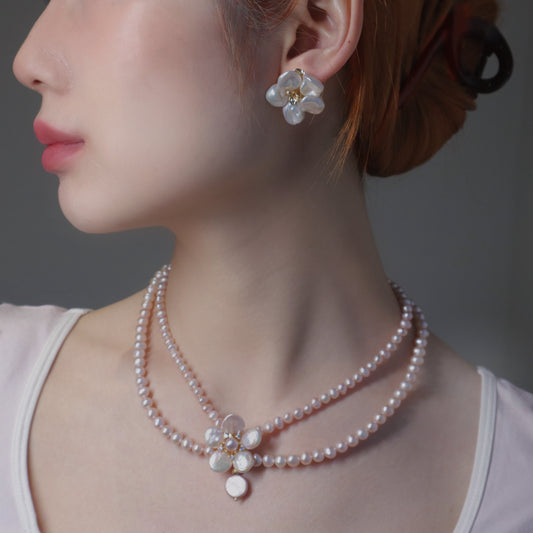 Sakura Bloom Pearl Double Necklace