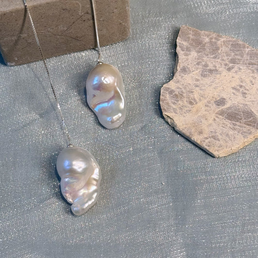 Minimalist Baroque Pearl Silver Threader Earrings