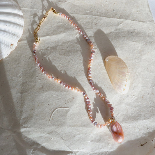 Large Pink Baroque Pearl Pendant Necklace