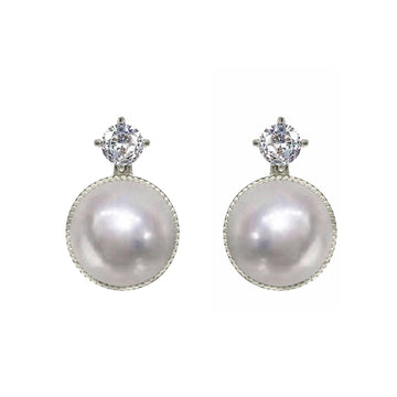 Celestia Zirconia and Pearl Earrings - Silver