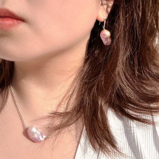 Silver Pink Baroque Pearl Necklace