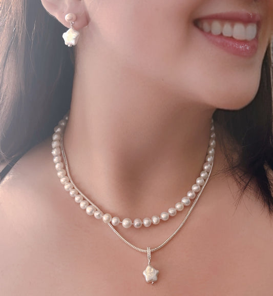 Starry Pearl Sterling Silver Necklace