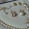Gold Flecked Baroque Pearl Silver Earrings