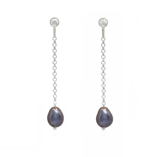 Midnight Baroque Pearl Silver Earrings