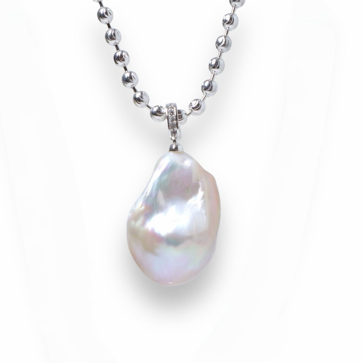 Silver Ball Chain Baroque Pearl Necklace by NINEMOO – product image