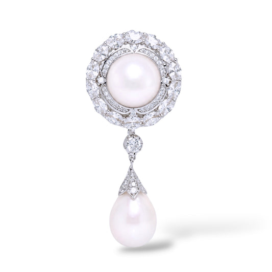 Fleur de Givre Pearl Drop Brooch