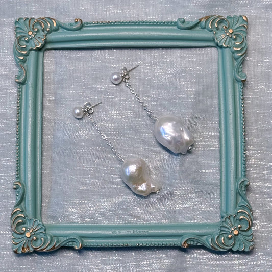 Baroque Pearl Drop Silver Chain Earrings