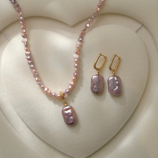 Rectangular Pink Baroque Pearl Necklace