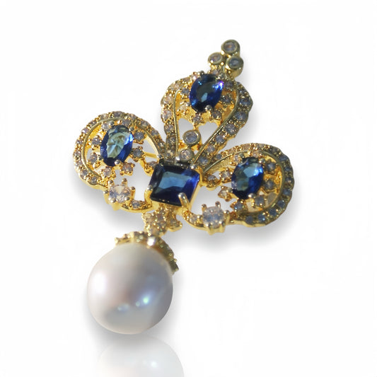 Royal Blue Iris Natural Pearl Brooch & Pendant