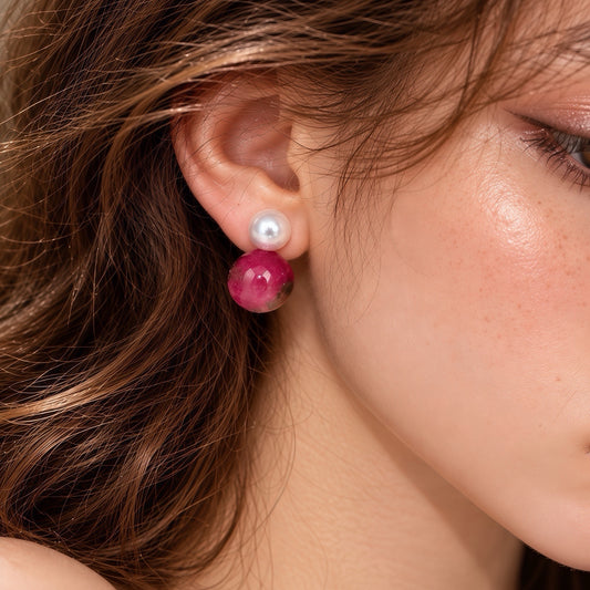 Baie Rose Tourmaline Pearl Earrings