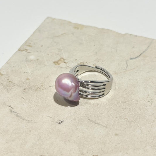 Silver Purple Baroque Pearl Ring