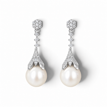 Fleur Pearl Drop Earrings – Silver