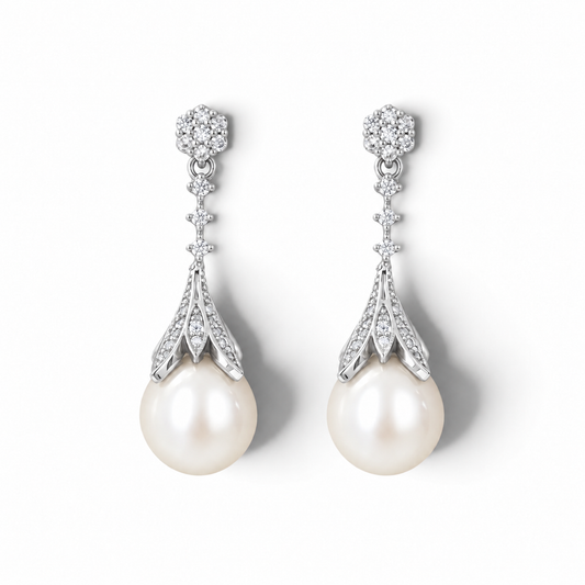 Fleur Pearl Drop Earrings – Silver