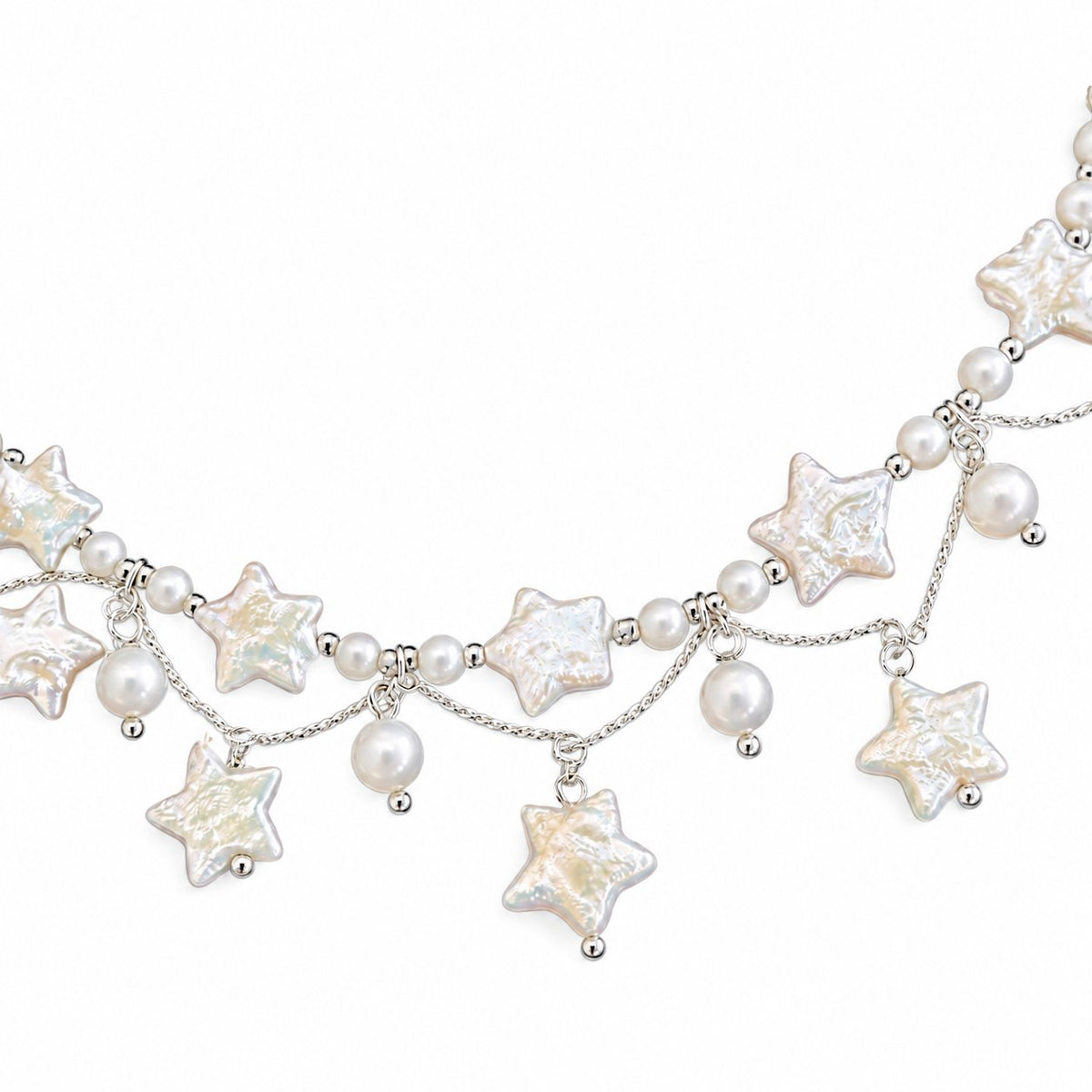 Stardust Waltz Necklace White – star-shaped freshwater pearls on pure white background