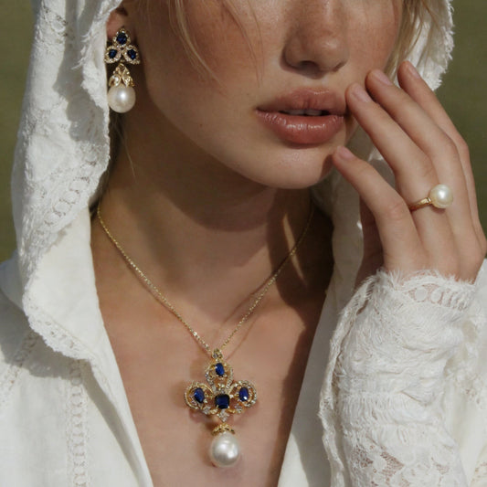 Royal Blue Iris Natural Pearl Brooch & Pendant