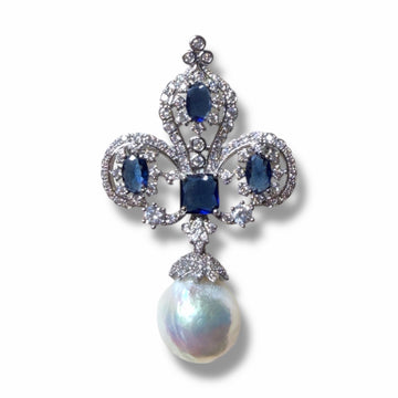Royal Blue Iris Pearl Brooch & Pendant