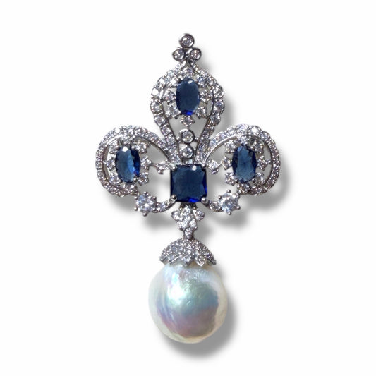 Royal Blue Iris Pearl Brooch & Pendant