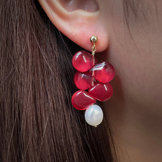 Scarlet Grape Cluster Pearls Earrings