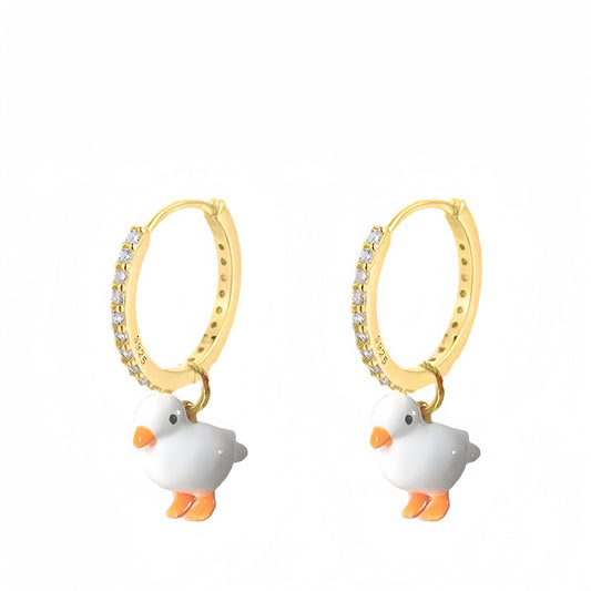 Enamel Korl Duck Hoop Earrings