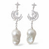 Moonlit Bloom Baroque Pearl Earrings - Silver