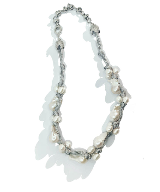 Silver Cord Baroque Pearl Necklace / Bracelet