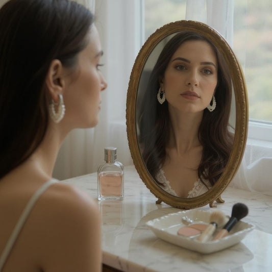 Layered Pearl Silver Horn Hoop Earrings