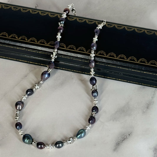 Natural Black Pearl Cross Necklace