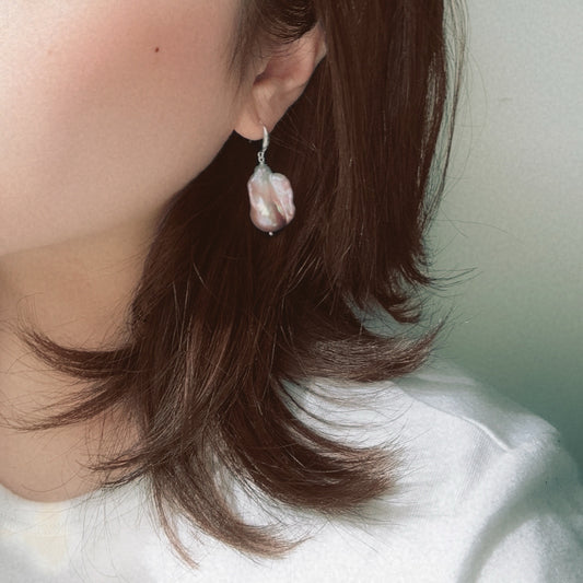 Silver Pink Baroque Pearl Earrings